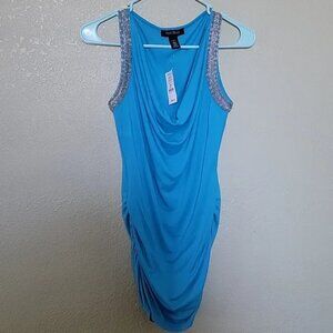 NWT White House Black Market Turquoise Tank Top Embellished Silver Beads XXS